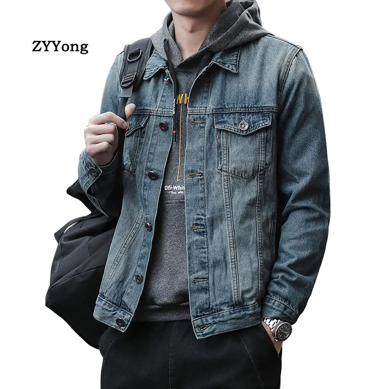 

Autumn European Style Cotton Bomber Pilot Black Gray Blue Denim Jacket Men Jean Coat Motorcycle Youth Casual Clothing Overcoat