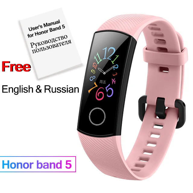 Смарт-браслет huawei Honor Band 5, Оксиметр, сенсорный экран, волшебный цвет, для плавания, для обнаружения сердечного ритма, сна, сна, Honor Band 5 - Color: Pink add Manual