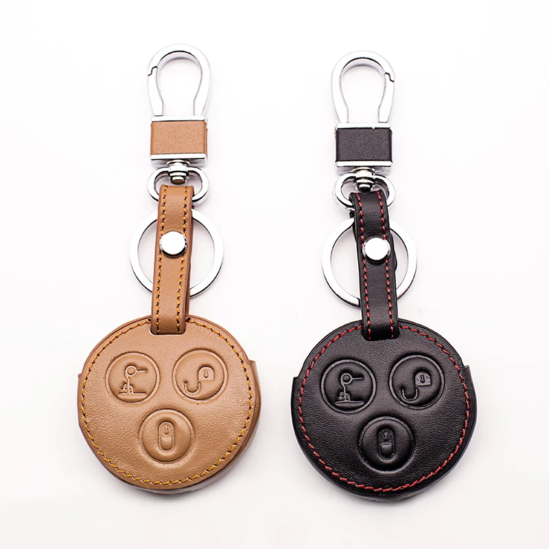 

Genuine Leather Car Keychain Key Fob Case Cover wallet For Mercedes-Benz Smart Fortwo Forfour City Roadster exquisite 3 buttons