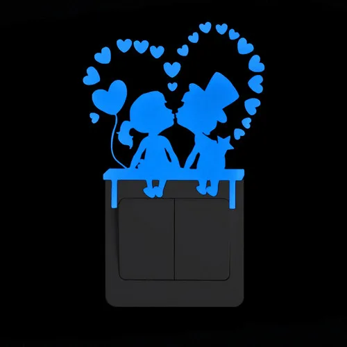 024 Hearts Lover Светильник-переключатель, светящаяся Наклейка на стену, мультяшная светится в темноте, наклейка для детской комнаты, украшение для дома, кошка, фея - Цвет: 024 Hearts Lover