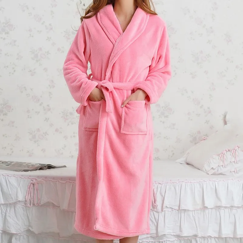 Coral Fleece Women Robe Winter Warm Kimono Gown Thicken Flannel Nightwear Sleepwear Female Casual Bathrobe Intimate Lingerie