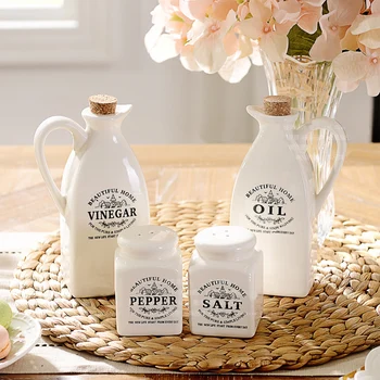 

4pcs/set Ceramic Spice Jar With Wood Cork Kitchen Condiment Bottle Seasoning Pot Pepper Vinegar Salt Bottle Cooking Spice Tools