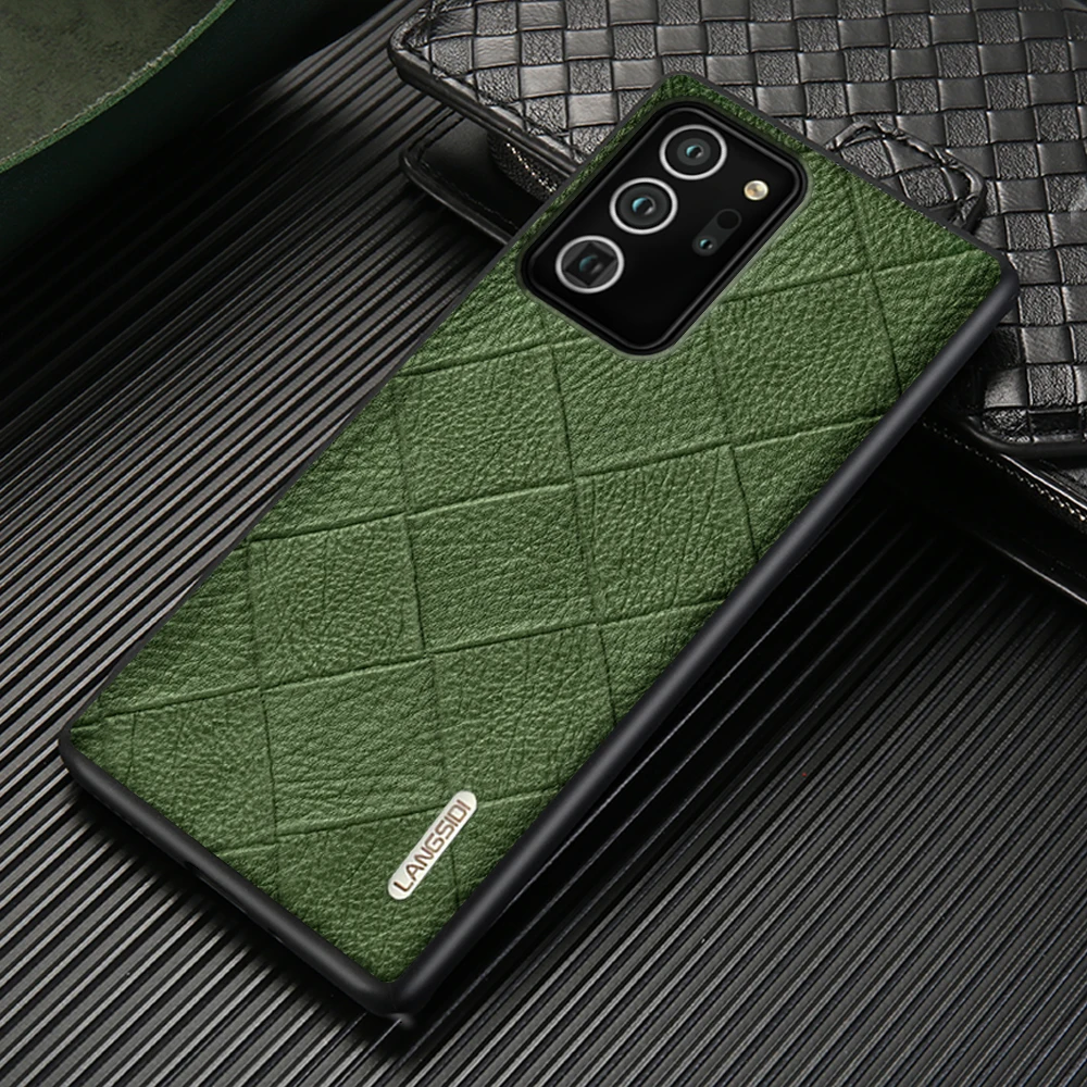 

Genuine Leather Phone Case For Samsung Galaxy Note 20 Ultra Note 10 Plus 9 8 A51 A50 A70 A71 S9 S10 S20 Plus Rhombus Back Cover