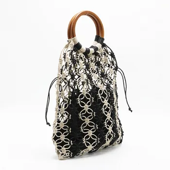 

Straw Bag 2020 Women Hand-Woven Hollow Handbag Moon Shape Rattan Bag Big Capacity Drawstring Handbag Casual Travel Beach Bag