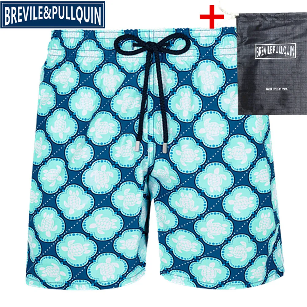 D Высокое качество купальные костюмы для взрослых бермуды бренд Brevile pullquin пляжные шорты для мужчин черепахи плавки+ подарочная сумка - Цвет: D