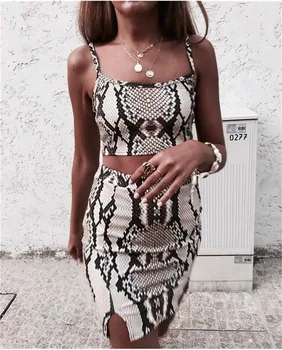 

Two Piece Set Snake Print Sexy Women party Club Clubwear Summer Sleeveless Crop Top Skirt Set 2 Piece set Streetwear