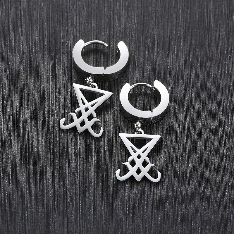 Sigil OF LUCIFER серьги в уплотнительный колпачок из нержавеющей стали сатаны демон сбоку Люцифера сатанинские украшения серьги