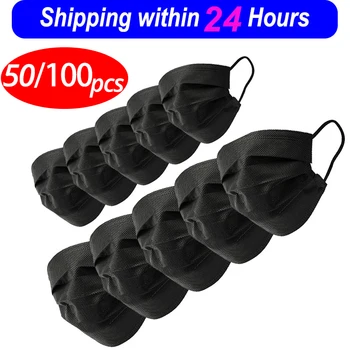 

3 Ply Black Disposable Mask Anti-haze Dustproof Face Masks 50/100pcs Non-woven Protective Mouth Mask Anti-dust Masks masque