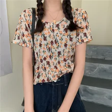 

T Shirt Summer New Womens Floral Print Basic Stretch Short Tops Female O Neck Loose Slim Short Sleeve Casual Tees T-Shirts Femme