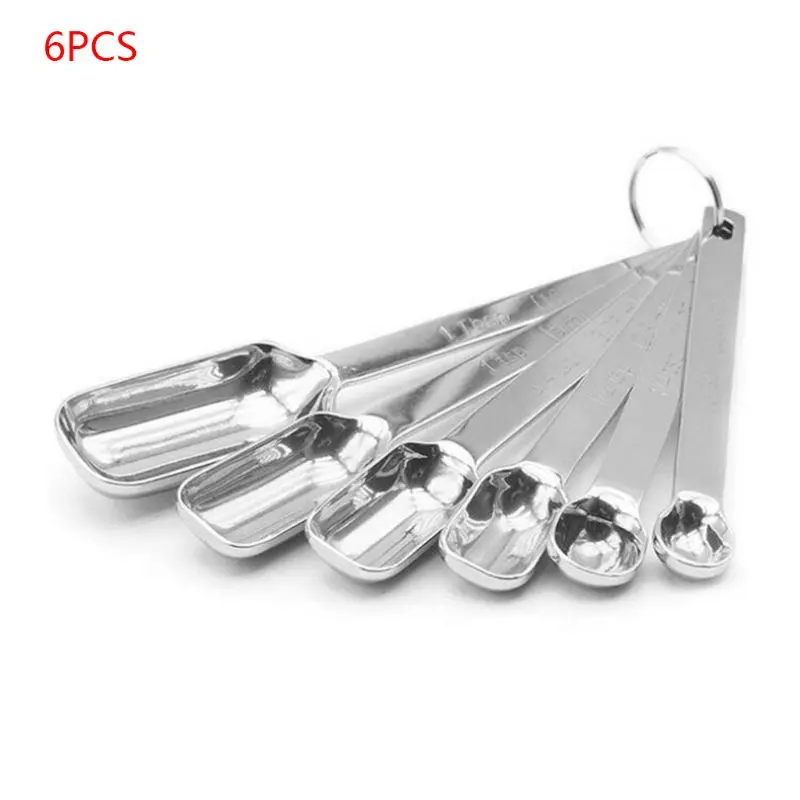 

6pcs/set Long Handled Thick Stainless Steel Measuring Spoon for Spice Jars Kitchen Baking Tools