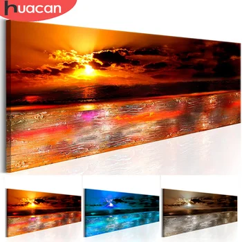 

HUACAN DIY Diamond Painting Cross Stitch Seascape Dusk Night View Diamond Embroidery Needlework Home Decor