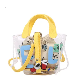 

Transparent Handbag 2020 New Fashion Letter Drawstring Black And White Bucket Bag Graffiti Women Beach Bag Handbag