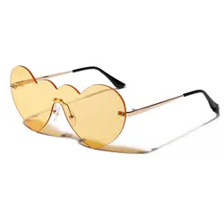 Женские солнцезащитные очки в форме сердца, фирменный дизайн, солнцезащитные очки без оправы, Ретро стиль, любовь, в форме сердца, женские