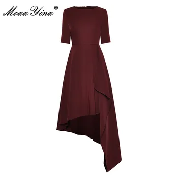 

MoaaYina Fashion Designer dress Summer Women's Dress Short Sleeve Ruffles Asymmetrical Dresses