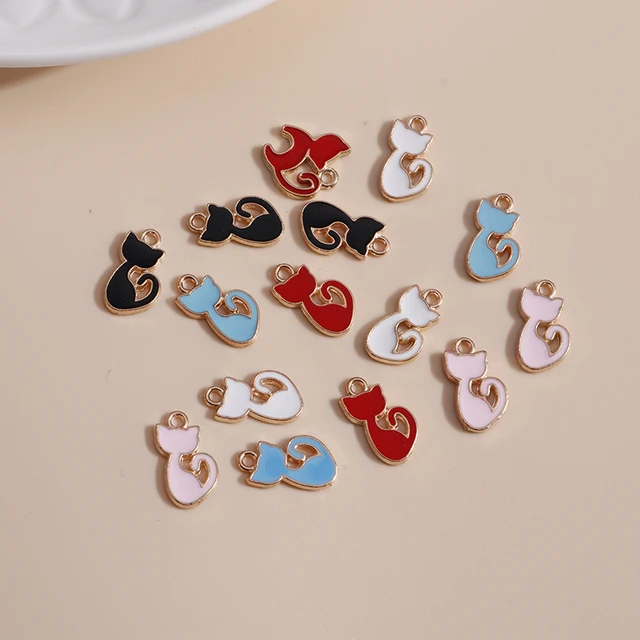 10pcs/lot 6*14mm Cartoon Cat Charms DIY for Necklaces Pendants Earrings Making Cute 5 Color Enamel Girl Charms Jewelry Findings Mix Color