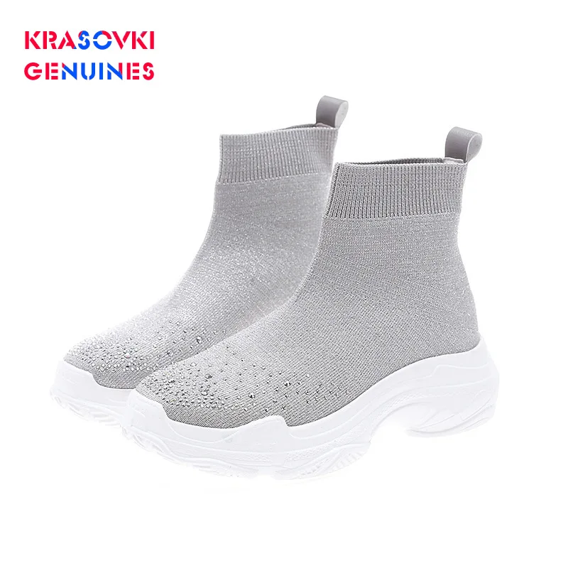 Krasovki Genuines/женские кроссовки из сетчатого материала; Прямая поставка; дышащая модная обувь с высоким верхом на толстой подошве; однотонная женская обувь для отдыха