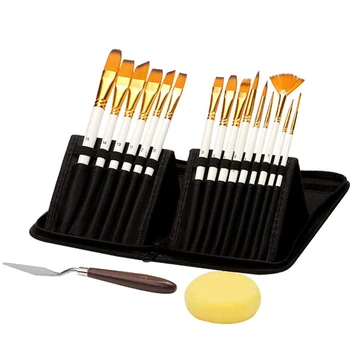 

Drawing Pigments Art Supplies Tool Nylon Hair Artist Paint Brushes Palette Knife Sponge Set With Storage Case Watercolors 15Pcs