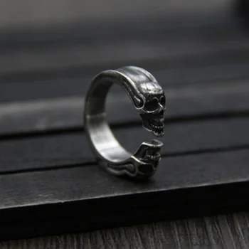 

Pure Silver Skull Fashion Open Ring Men Women Real Silver Double Skull Rings Male 925 Silver Ring Fashion Jewelry For Men Gift