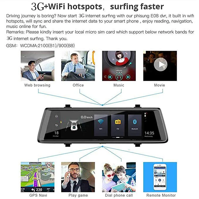 

10 Inch Full Screen 3G Contact Ips Universal Bundled Car Dash Cam Rear View Reversing Mirror With Gps Navi Bluetooth Wifi Andr
