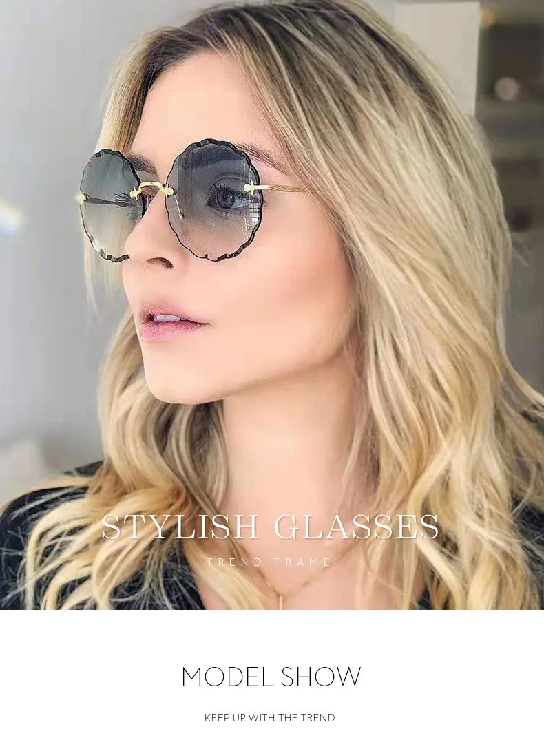 

Ladies Rimless Fashion Polygonal Round Sunglasses Women Explosions Sunglasses European and American Glasses Luxury Design Joint