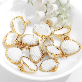 

6PCS 17x17MM 22x20MM 24K Gold Color Brass Cover Natural Conch Charms Pendants High Quality Diy Jewelry Findings Accessories