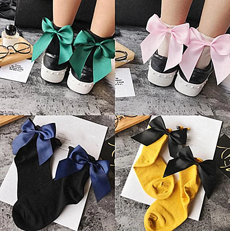 

Fashion Soft Cotton Women Socks Top Quality Solid Color Cute Socks Sweet Princess Girl Cozy Heel Ribbon Big Bow Short Socks