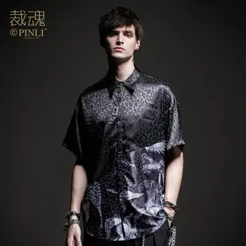 

Free shipping new men's male summer fashion black Soul 2020 design spring dark loose printed short-sleeved shirt BC201113185