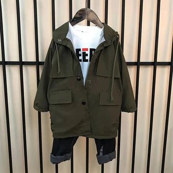

New Fashion Autumn 3 Colors Coat Cool Baby Boys Mid Length Style Casual Hooded Outwear For Shool Children Kids Boys Jackets