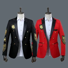 Мужской Блейзер военная медаль Свободное пальто сценический для певца костюм куртка годовая производительность черный красный костюм Homme DT1494