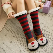 Новинка; зимние плотные бархатные носки; рождественские носки-тапочки для женщин и девочек; милые рождественские короткие носки в полоску для дома