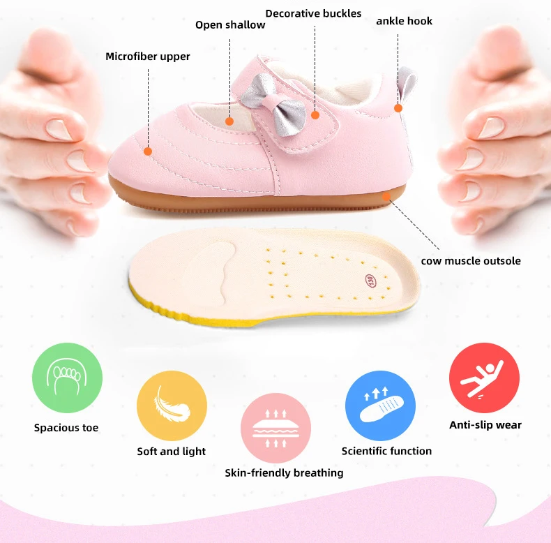 Autumn Baby Soft Soled First Step Shoes Cute Bowknot Girls Leather Pu Crib Shoes Anti-slip Princess Infant Shoe Girls Pink