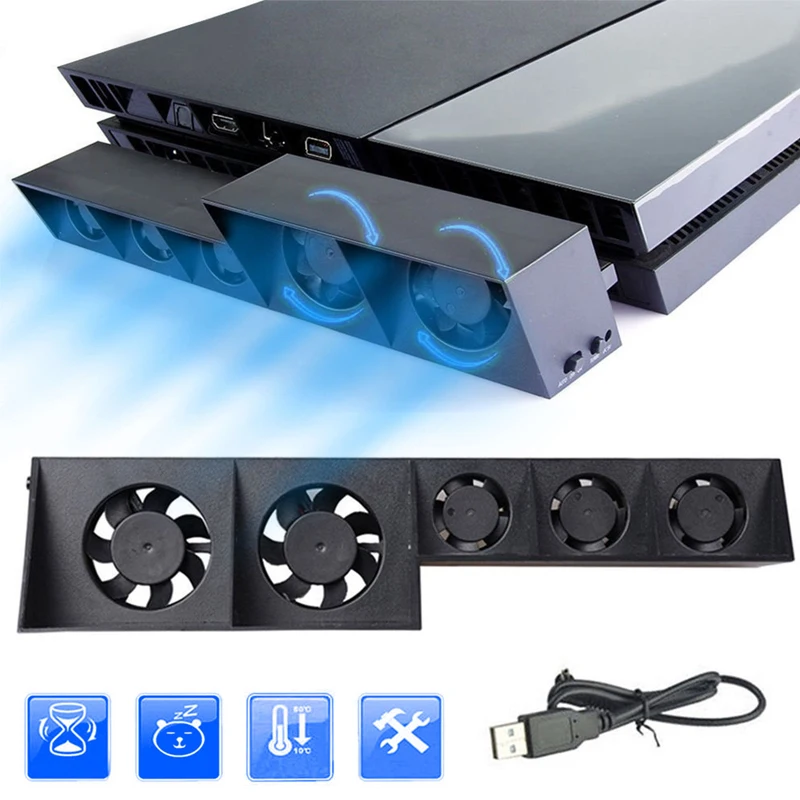 Контроль температуры консоль USB Вентилятор Cooler 5 Вентилятор для Playstation PS4 черный