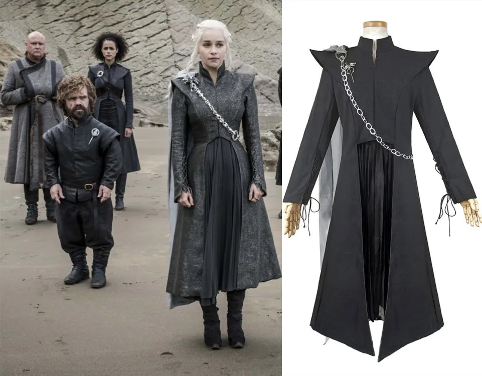 

Halloween Women Game of Thrones Daenerys Targaryen costume Mother of Dragons Black suits dress with cape any size