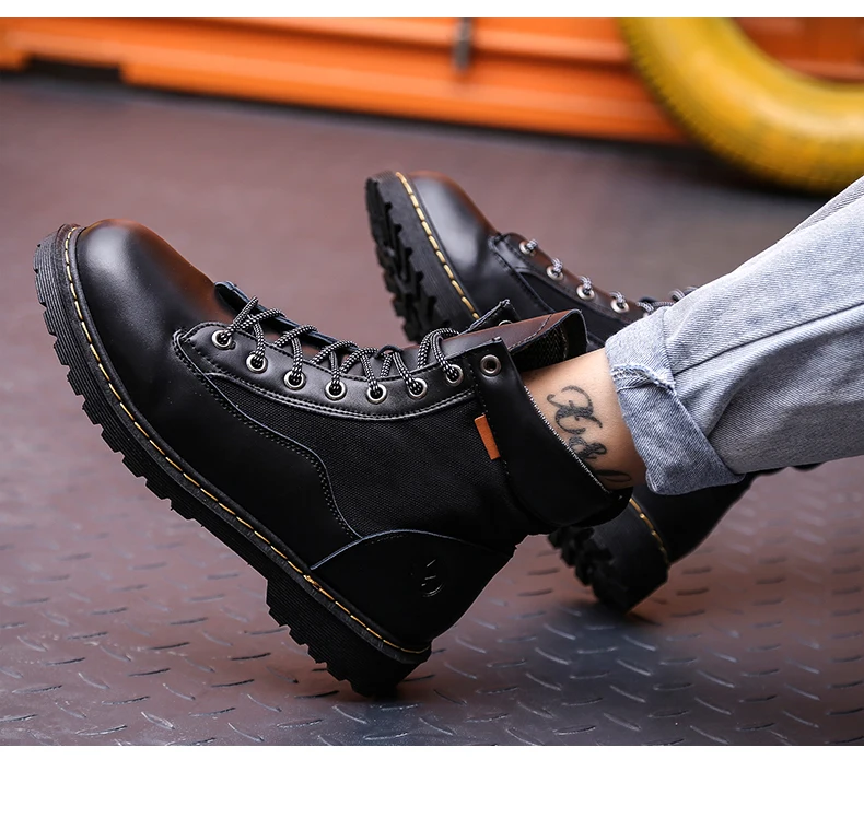 Men anti-slip breathable ankle boots waterproof high street fashion doc martens boots black grey brown lace up round-toe motorcycle boots soft comfortable work shoes safety (19)