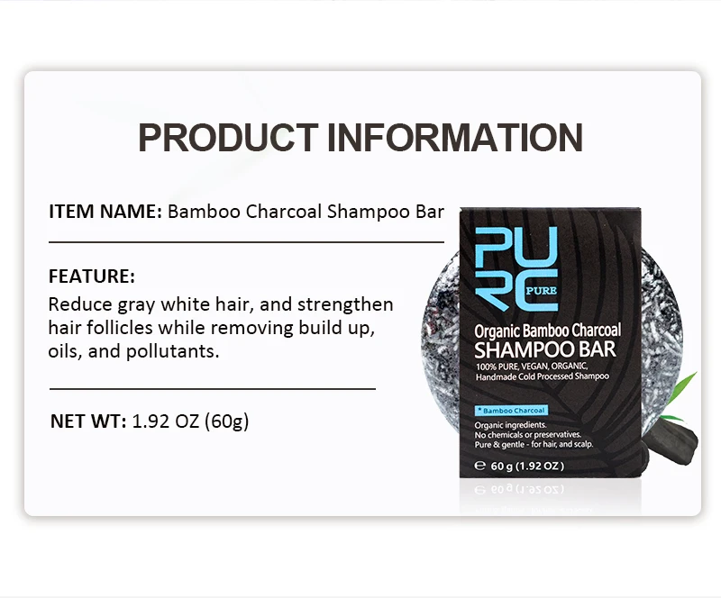 PURC Organic Bamboo Charcoal Shampoo Bar