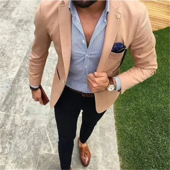 

Latest Design Tan Khaki Wedding Men Suits Slim Fit Groomsmen TuxedosTernos Masculino Mens Prom Blazers 2Pcs (Jacket+Pant)