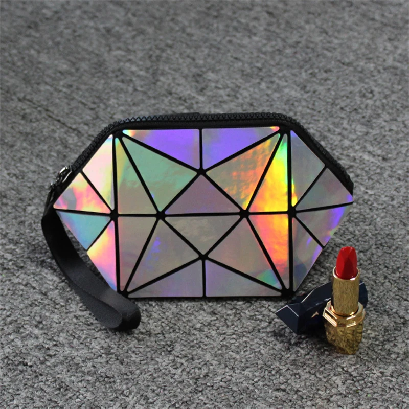 

PU Laser Semi-circular Cosmetic Bag Women Fashion Irregular Splicing Shell Handbag Makeup Storage Bag
