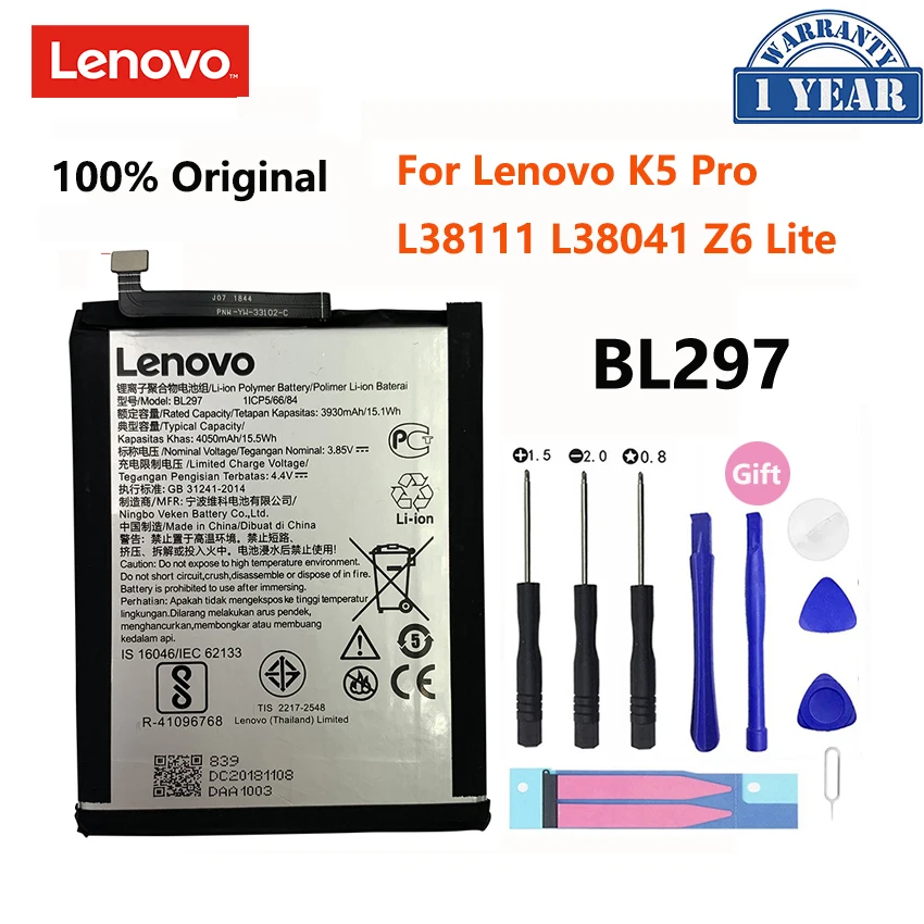 100% Оригинальный 4050mAh BL297 аккумулятор для Lenovo K5 Pro L38111 L38041 Z6 Lite мобильный телефон
