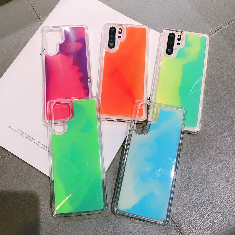 Luminous Neon Sand Mobile Case for Huawei P20 P30 Mate 20 lite Pro Glow In The Dark Liquid Glitter Quicksand Phone Cover |