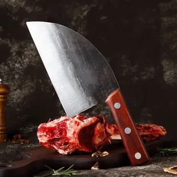 

Non-slip Mahogany Handle Hand Forged High Carbon Steel Sharp Meat Cleaver Chef Knife Kitchen Kitchen Accessories