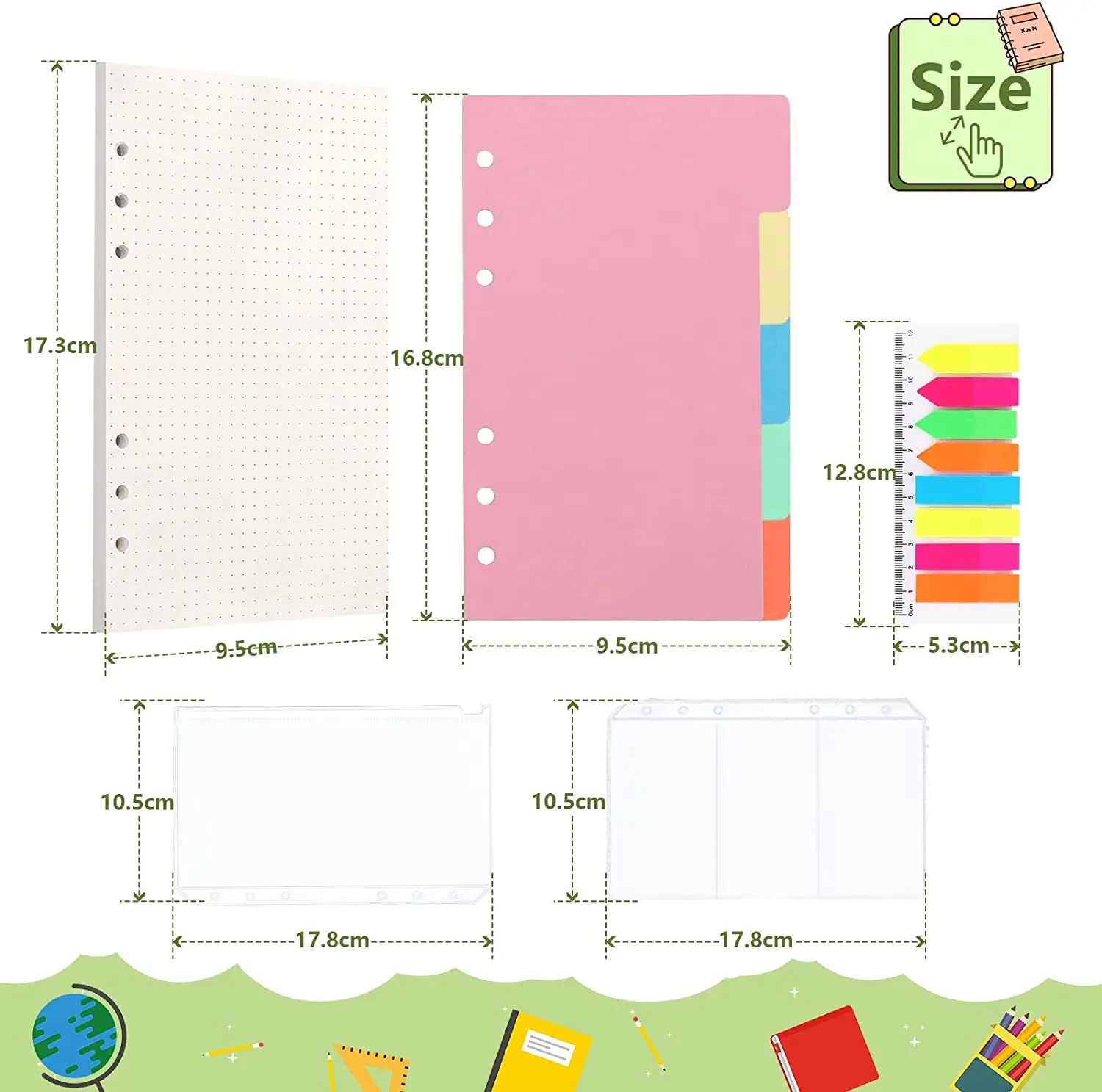 A6 Refillable Binder Notebook Set with 5 Pcs Dividers, 3 Pack 6 Holes A6  Dotted Paper,4 Binder Pockets,2 Coloured Sticky Notes|Binders| - AliExpress