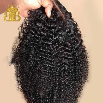 

13x4 Kinky Curly Long lace front Wigs For Women Black Color Peruvian Remy Natural Bleached Knots Hair Wig Pre-plucked BIB