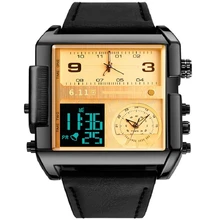 6,11 мужские новые многочасовые часы 30 м водонепроницаемые кварцевые квадратные светодиодный цифровые спортивные часы с кожаным ремешком Relogio Masculino