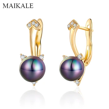 

MAIKALE New Fashion Cubic Zirconia Stud Earrings with Pearl Beautiful Colorful Pearl Earrings for Women Fine Jewelry Girls Gifts