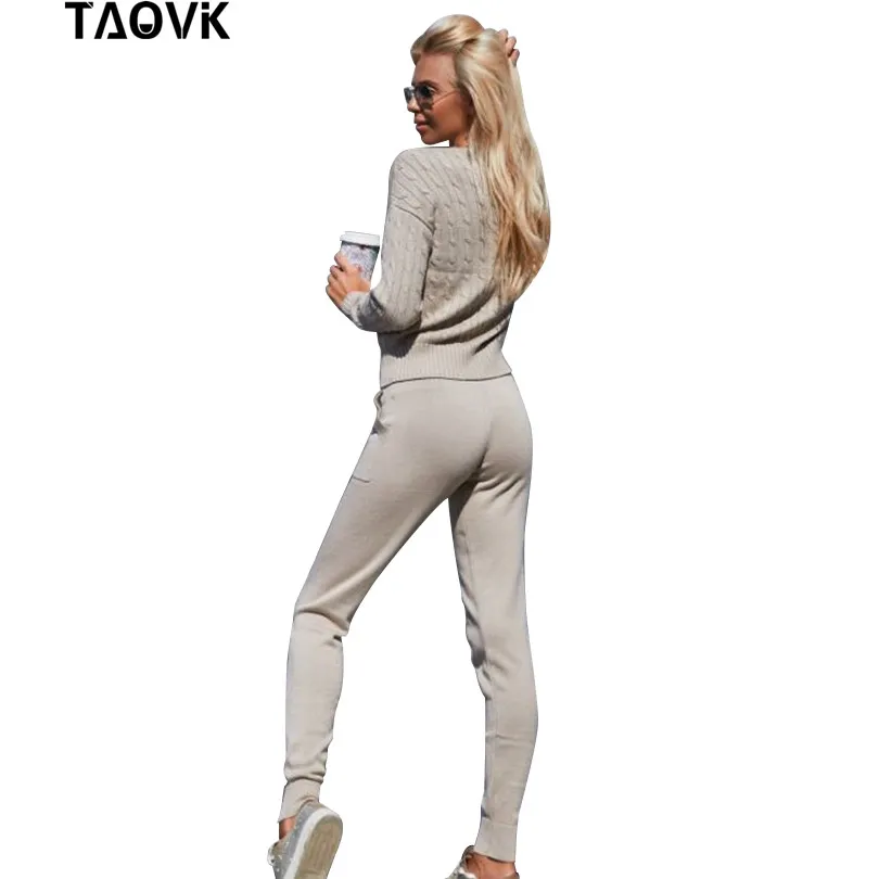 Женский трикотажный спортивный костюм TAOVK повседневный из двух предметов: брюки