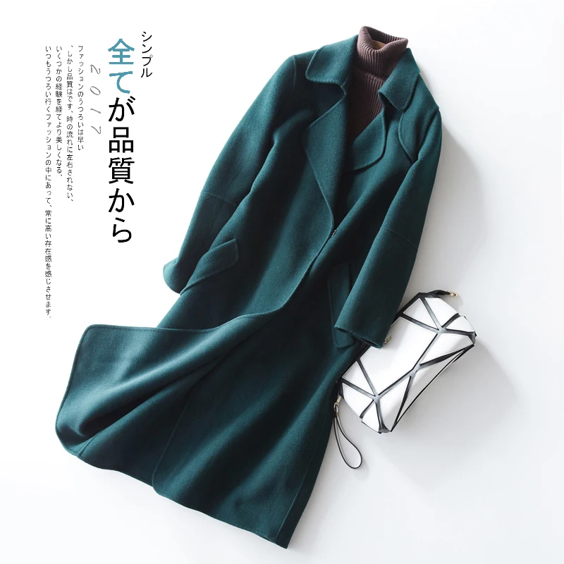 

Coat Wool Casual Women 2020 Autumn Winter Double-sided Cashmere Jackets Medium Length Trench Coat Female Spring 8726