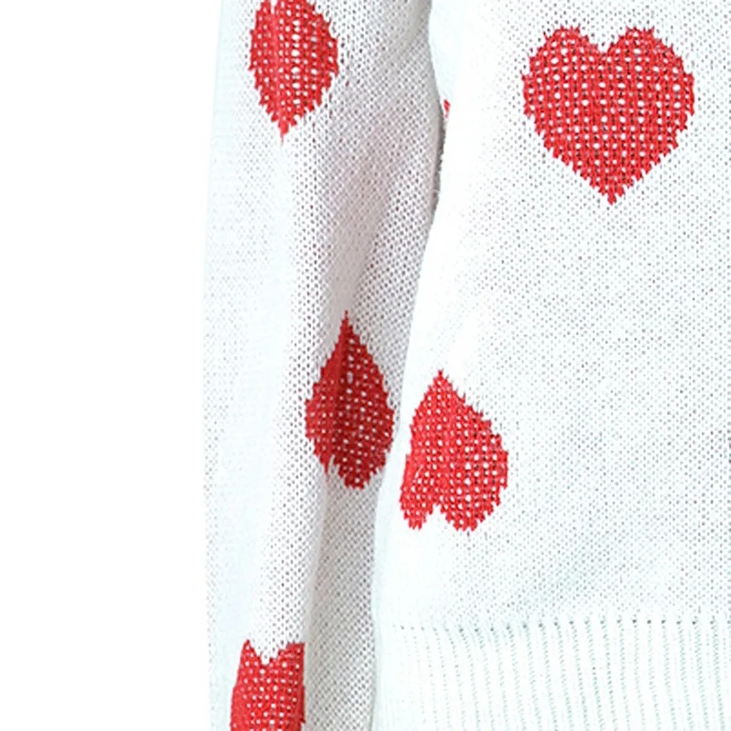 Новинка, женский свитер с круглым вырезом, длинный рукав, трикотажный пуловер в форме сердца, топ, блузка с рисунком любви, свободный свитер большого размера
