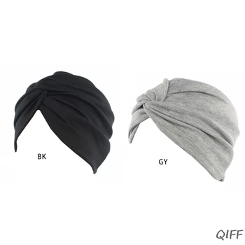

Womens Solid Color Plain Twist Pleated Hair Turban Cap Head Wrap Chemo Beanie