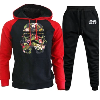 

Autumn Winter Star Wars Funny Stormtrooper Hooded Raglan Mens Sweatshirts Suit Casual Pullover Fleece Hoodie+Pants 2 Piece Set