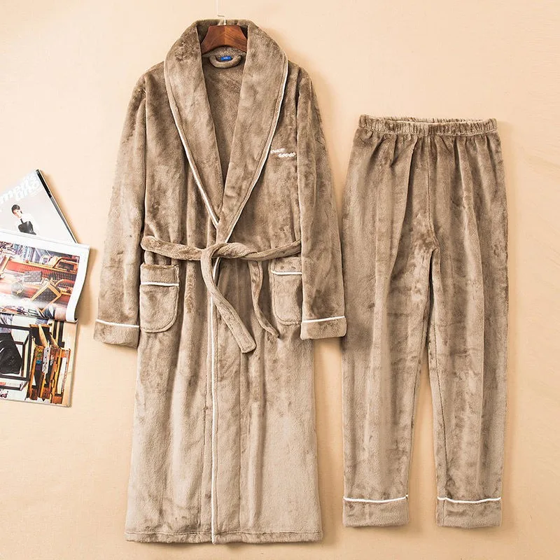 Winter Thicken Pajamas Set Women Robe Flannel Sleepwear 2PCS Robe&Pajamas Suit Lovers Kimono Gown Coral Fleece Warm Home Clothes